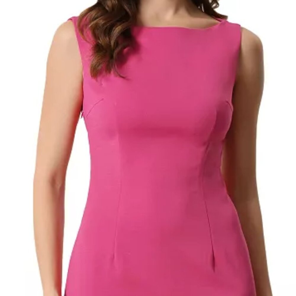 Women's Sleeveless Boat Neck Casual Office Business Sheath Dress